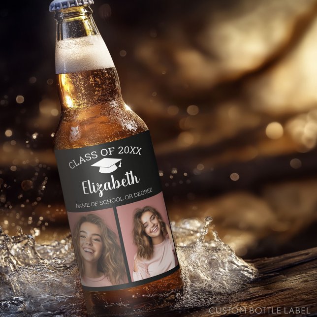 Rótulo Para Garrafa De Cerveja Formando de parabéns - Foto de Graduação de Script (Custom Graduation Party Label)