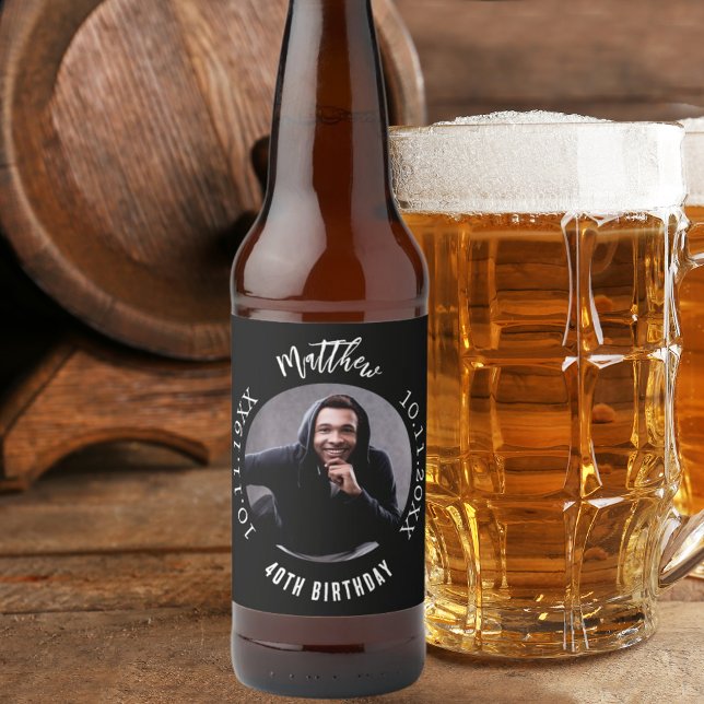 Rótulo Para Garrafa De Cerveja Foto branca negra de aniversário (Criador carregado)