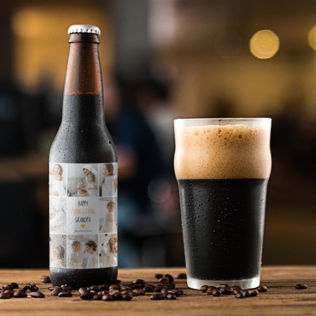Rótulo Para Garrafa De Cerveja Foto da Colagem Moderna Feliz Ação de Graças Vovô (Criador carregado)