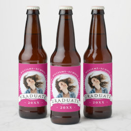 Rótulo Para Garrafa De Cerveja Foto de festa de formatura branca e rosa moderno e