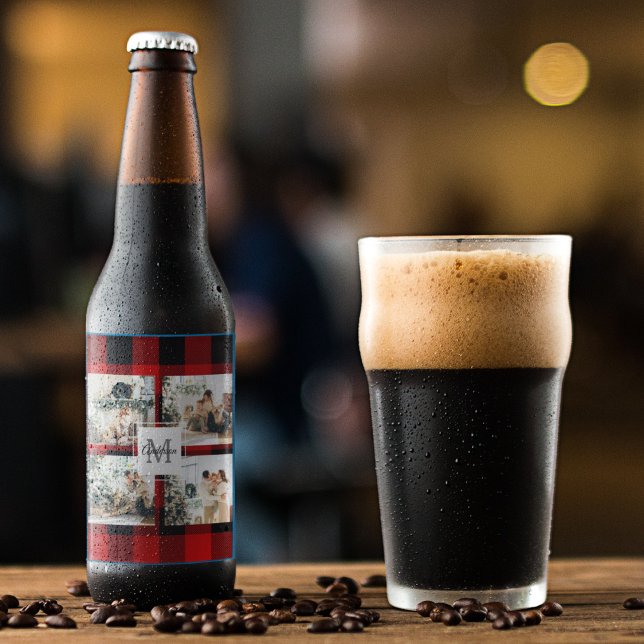 Rótulo Para Garrafa De Cerveja Foto de Xadrez e Colagem Red Buffalo com Inicial (Criador carregado)