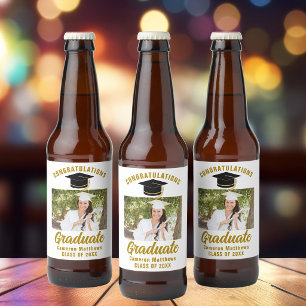 Rótulo Para Garrafa De Cerveja Foto personalizada de Festa de formatura Dourada e