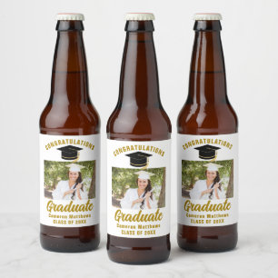 Rótulo Para Garrafa De Cerveja Foto personalizada de Festa de formatura Dourada e