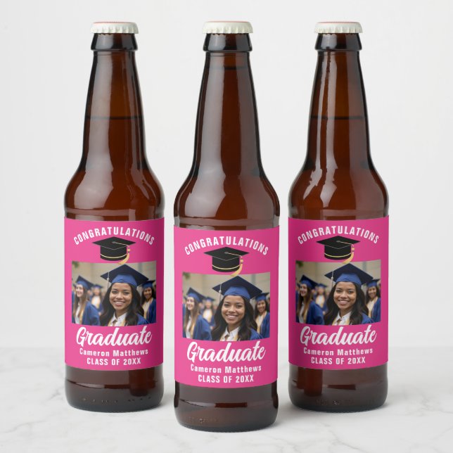 Rótulo Para Garrafa De Cerveja Foto personalizada de Festa de formatura rosa-quen (Garrafas)