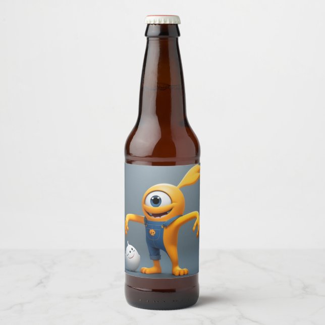 Rótulo Para Garrafa De Cerveja „Fröhliches Einaugenmonster mit Geisterfreund“ (Frente)