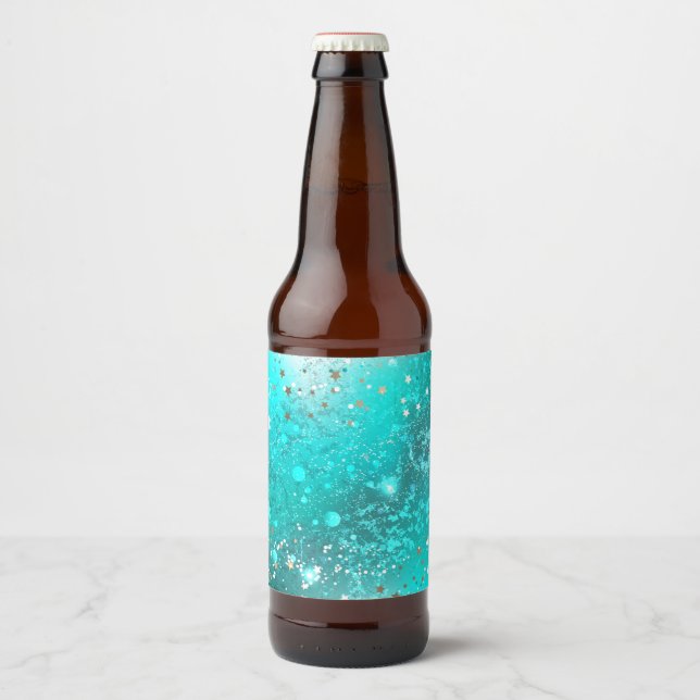Rótulo Para Garrafa De Cerveja Fundo do Mint Turquoise Foil (Frente)