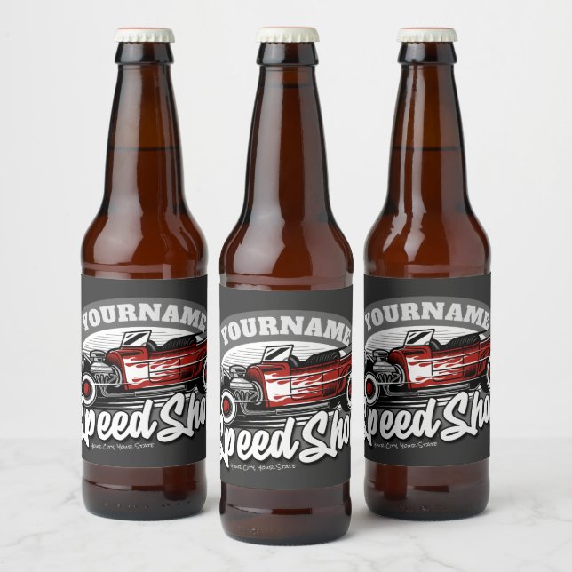 Rótulo Para Garrafa De Cerveja Garagem Customizada NAME Hot Rod Roadster Speed Sh (Garrafas)