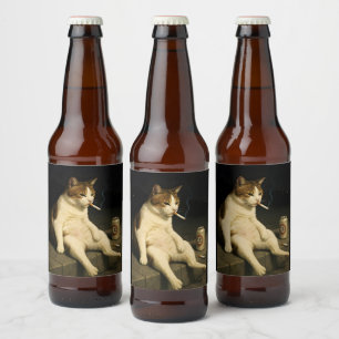 Rótulo Para Garrafa De Cerveja Gatinho de Cigarro Meme Engraçado de Gato Fumando
