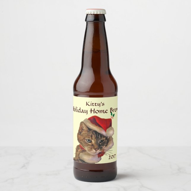 Rótulo Para Garrafa De Cerveja Gatinho Natal Brew (Frente)