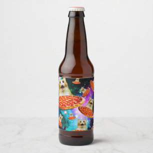 Rótulo Para Garrafa De Cerveja Gato de pizza espacial engraçado