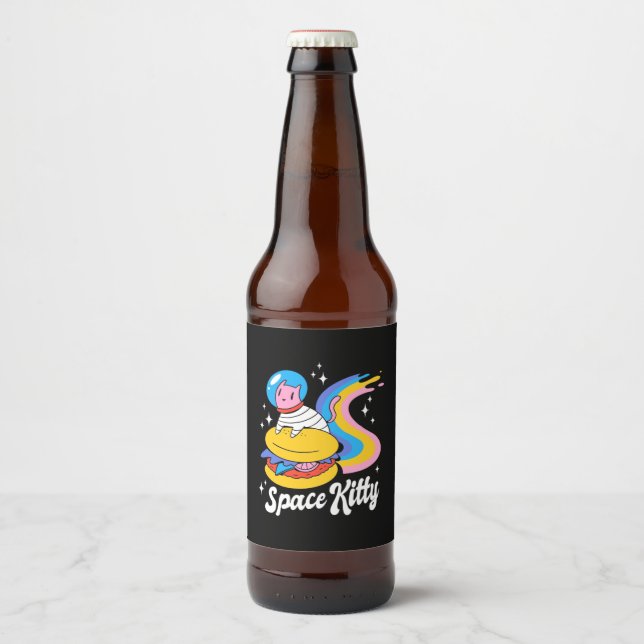 Rótulo Para Garrafa De Cerveja Gato do Espaço Astronauta (Frente)