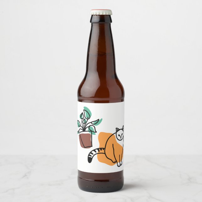 Rótulo Para Garrafa De Cerveja Gato e planta (Frente)