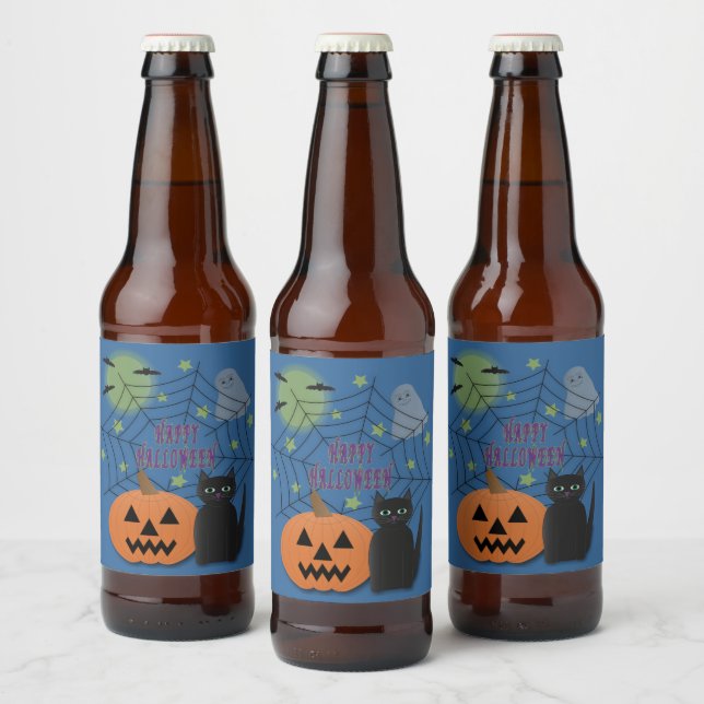 Rótulo Para Garrafa De Cerveja Gato Preto e Abóbora Não Assustam Halloween (Garrafas)
