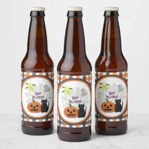 Rótulo Para Garrafa De Cerveja Gato Preto e Abóbora Não Assustam Halloween
