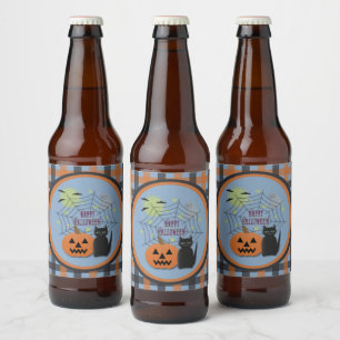 Rótulo Para Garrafa De Cerveja Gato Preto e Abóbora Não Assustam Halloween