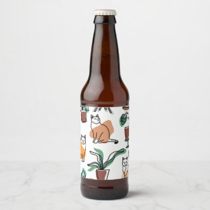 Rótulo Para Garrafa De Cerveja Gatos e flores para desenho de linhagens