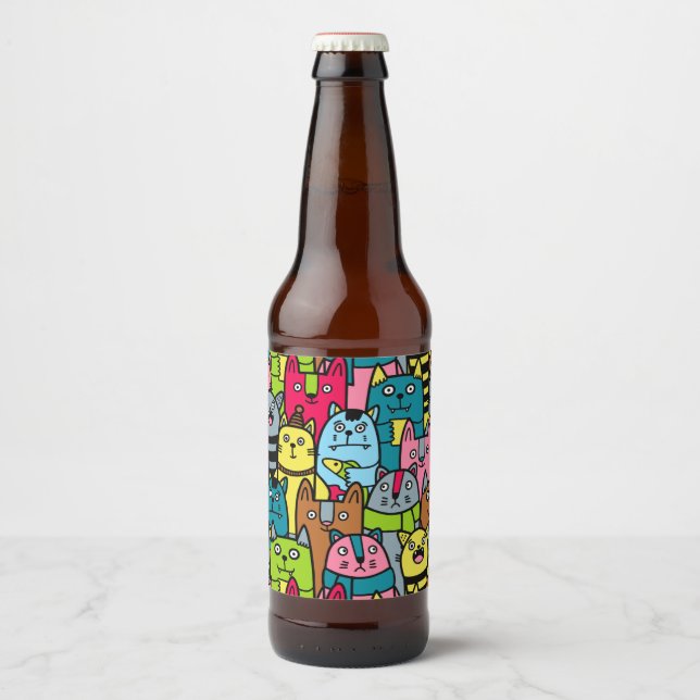 Rótulo Para Garrafa De Cerveja Gatos e gatinhos (Frente)