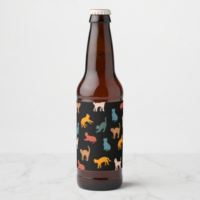 Rótulo Para Garrafa De Cerveja Gatos no preto (Frente)
