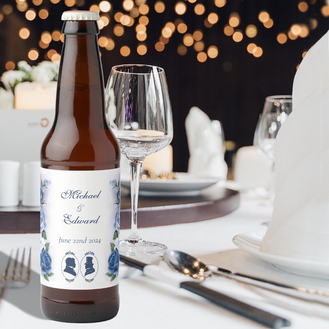Rótulo Para Garrafa De Cerveja Gay Grooms Regency Rosas azuis (Criador carregado)