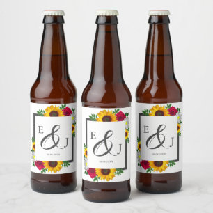 Rótulo Para Garrafa De Cerveja Girassol Rosa Margarida Outono Floral Casamento