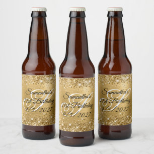 Rótulo Para Garrafa De Cerveja Glamour Monograma Dourado Brilhante Aniversário de