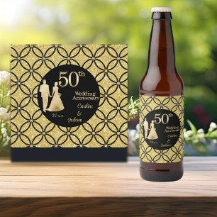 Rótulo Para Garrafa De Cerveja Glitter do 50º aniversário do casamento do Casal D
