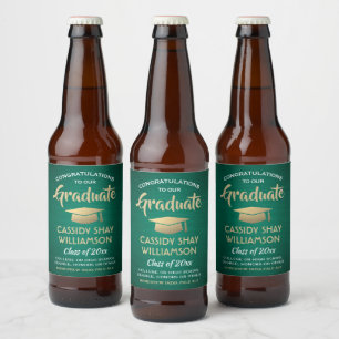 Rótulo Para Garrafa De Cerveja Graduação Parabéns, Dourado Verde e Branco