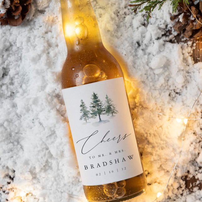Rótulo Para Garrafa De Cerveja Grove de Madeira | Winter Evergreen Wedding (Criador carregado)