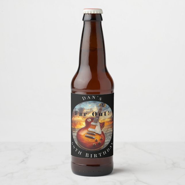 Rótulo Para Garrafa De Cerveja Guitarra Elétrica Oceano Pôr do Sol (Frente)