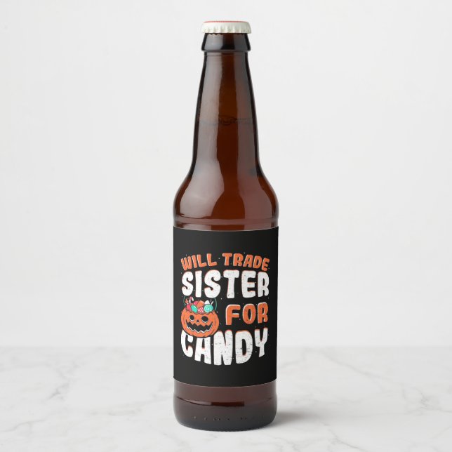 Rótulo Para Garrafa De Cerveja Halloween Traz Irmã Para Doces (Frente)
