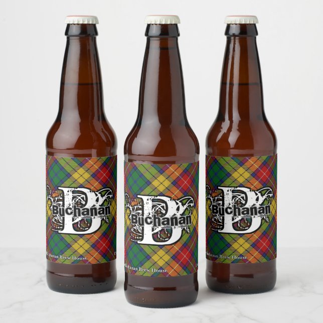 Rótulo Para Garrafa De Cerveja Happy Scotsman Clan Buchanan Tartan Monogramo (Garrafas)