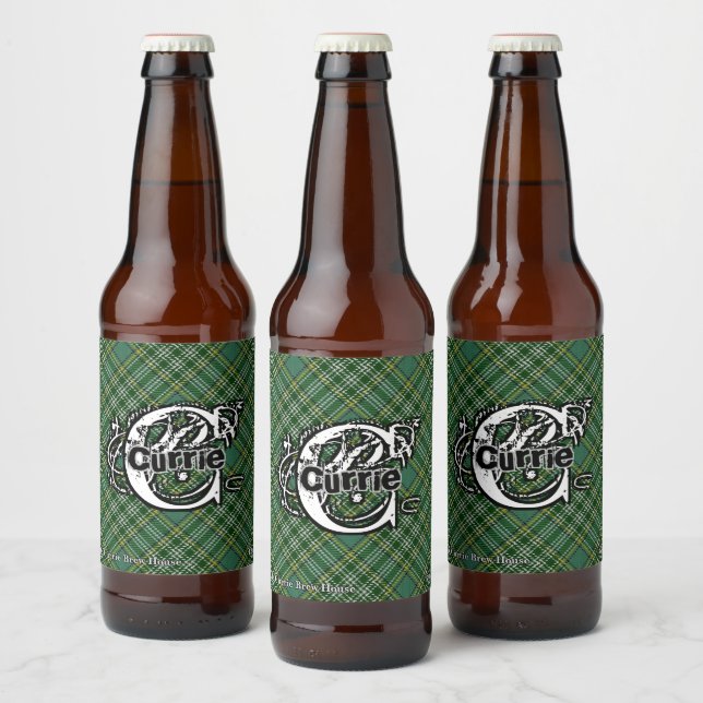 Rótulo Para Garrafa De Cerveja Happy Scotsman Clan Currie Tartan Monogramo (Garrafas)
