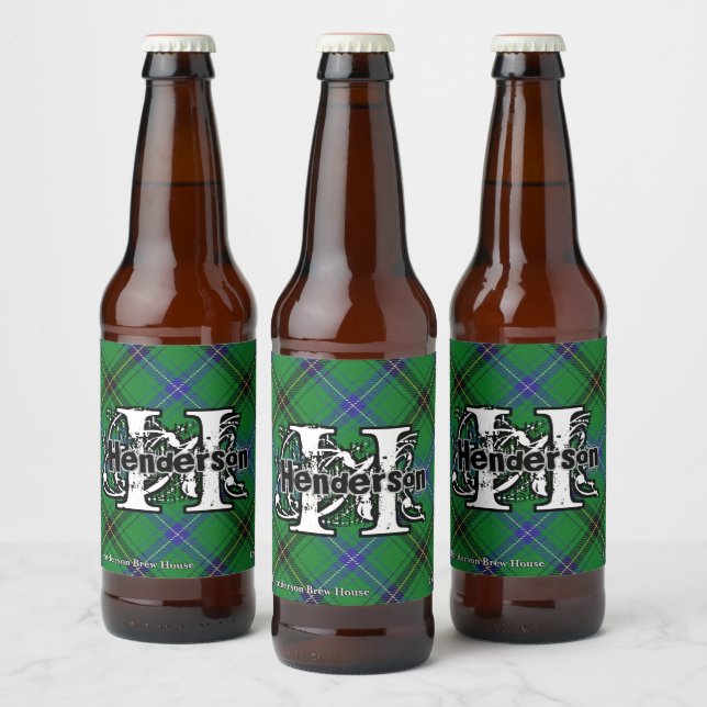 Rótulo Para Garrafa De Cerveja Happy Scotsman Clan Henderson Tartan Monogramo (Garrafas)