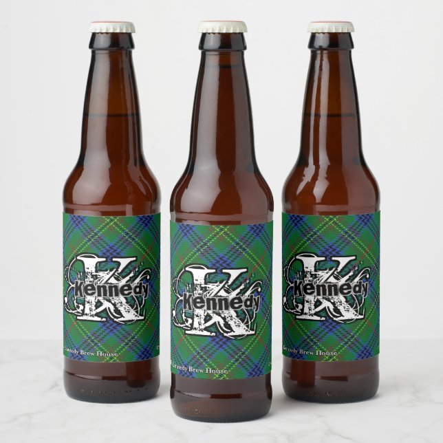 Rótulo Para Garrafa De Cerveja Happy Scotsman Clan Kennedy Tartan Monogramo (Garrafas)