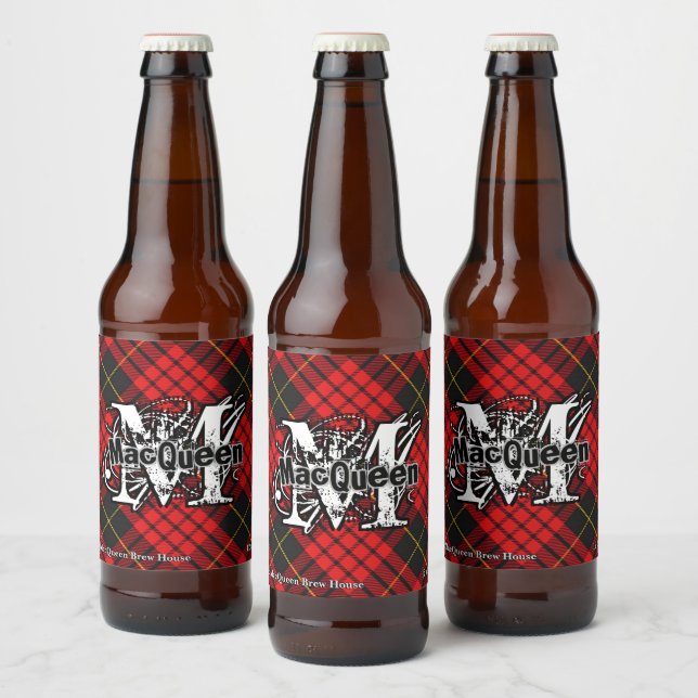Rótulo Para Garrafa De Cerveja Happy Scotsman Clan MacQueen Tartan Monogramas (Garrafas)
