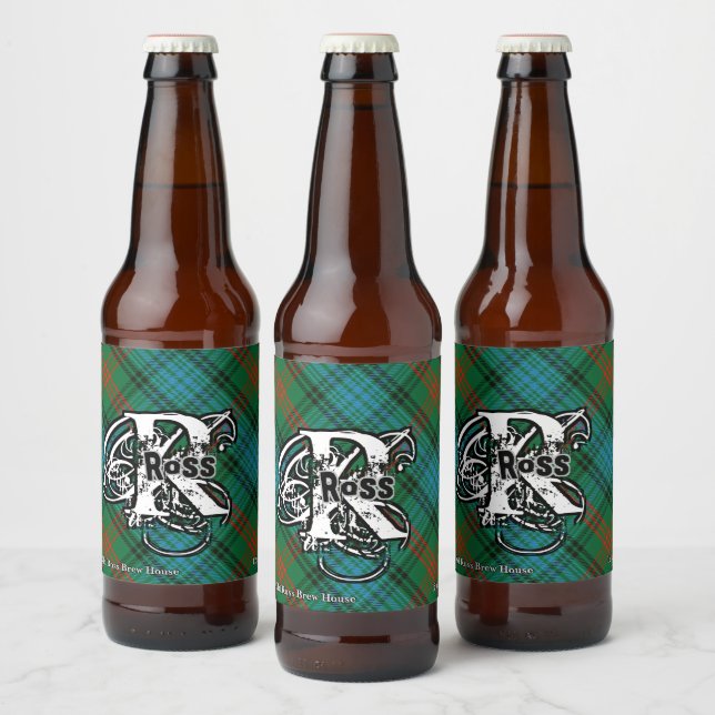 Rótulo Para Garrafa De Cerveja Happy Scotsman Clan Ross Tartan Monogramo (Garrafas)