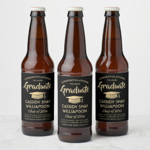 Rótulo Para Garrafa De Cerveja Ideia moderna de Festa de formatura negra e Dourad