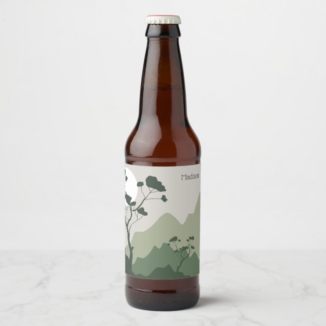 Rótulo Para Garrafa De Cerveja Ilustração de Natureza de Nome Personalizado (Frente)