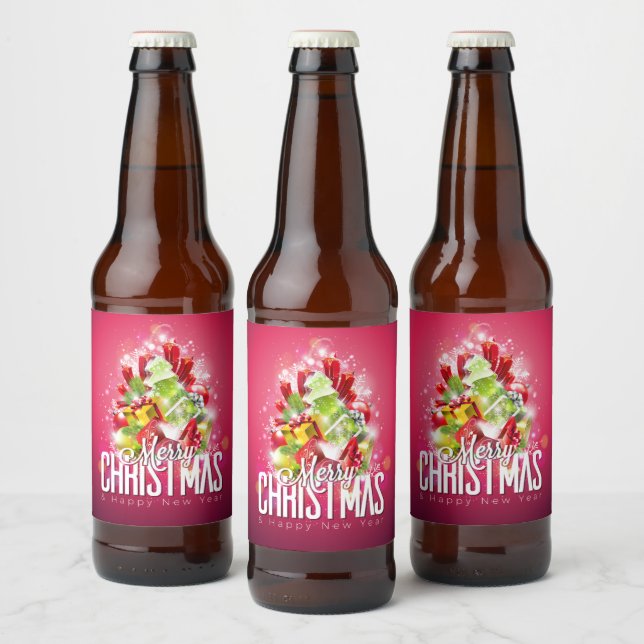 Rótulo Para Garrafa De Cerveja Ilustração Gráfica do Natal Vermelho Moderno (Garrafas)