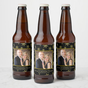 Rótulo Para Garrafa De Cerveja Joy! Flocos de neve Dourados com Feriado Festivo