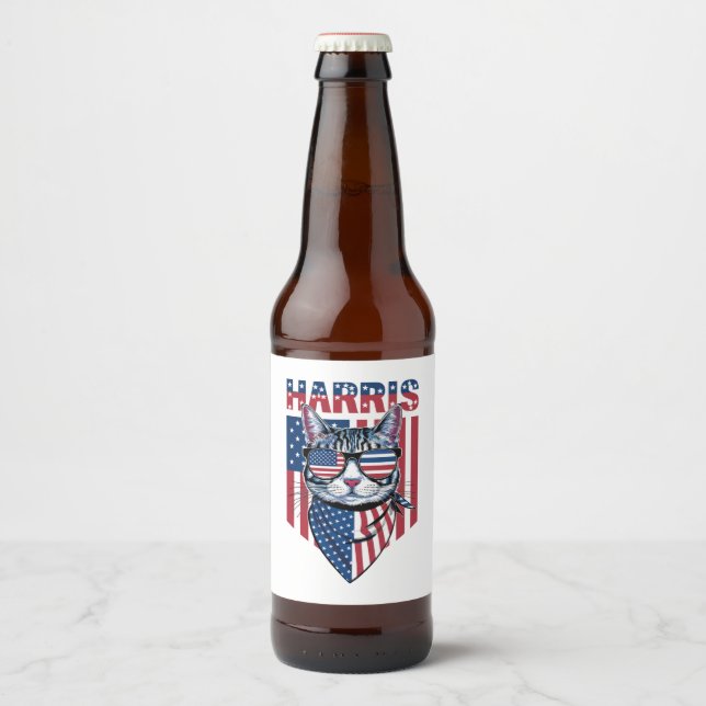 Rótulo Para Garrafa De Cerveja Kamala Harris para o Presidente 2024 Gato Engraçad (Frente)