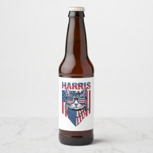 Rótulo Para Garrafa De Cerveja Kamala Harris para Presidente 2024 Gato Engraçado