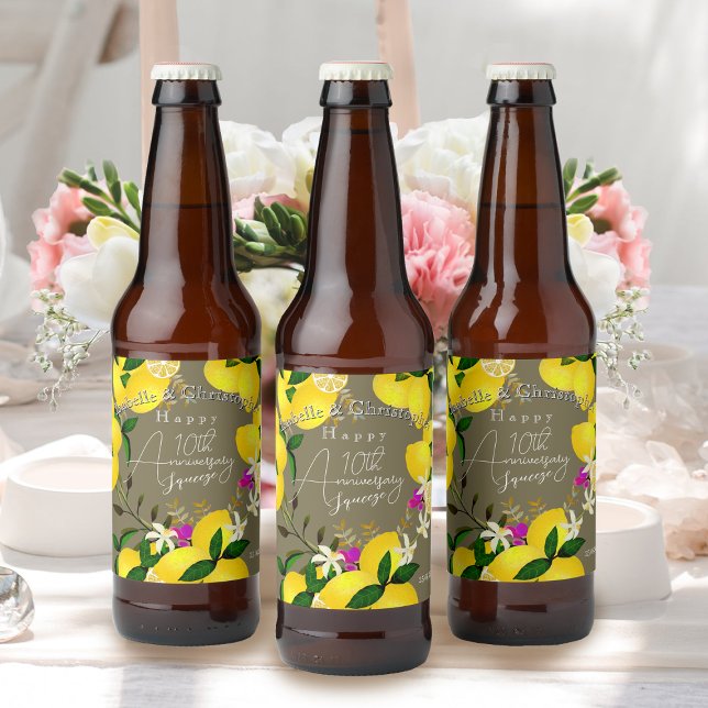 Rótulo Para Garrafa De Cerveja Lemon Squeeze  (10th Wedding Anniversary Lemon Squeeze Beer BottleLabel)