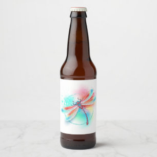 Rótulo Para Garrafa De Cerveja libélula vermelha sobre fundo de aquarela