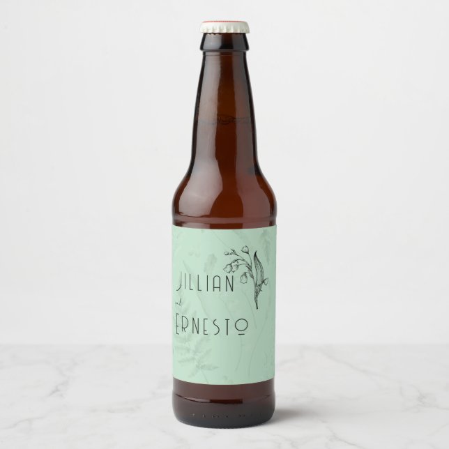 Rótulo Para Garrafa De Cerveja Lily of Valley com Ferns | Verde macio (Frente)