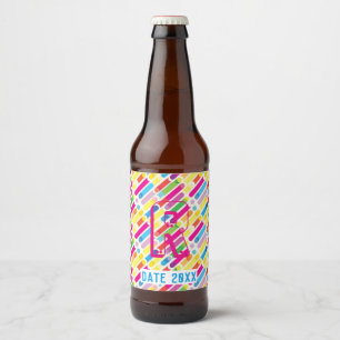 Rótulo Para Garrafa De Cerveja Linhas diagonais pop art do arco-íris do monogram