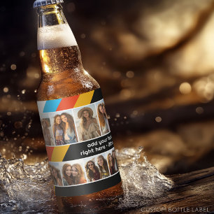 Rótulo Para Garrafa De Cerveja Listra Retro Ciano - Colagem de 8 Fotos