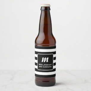Rótulo Para Garrafa De Cerveja Listras Pretas e Brancas Monograma