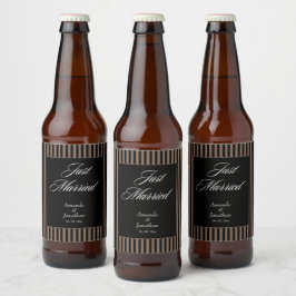 Rótulo Para Garrafa De Cerveja Listras Pretas e Marrons Elegantes para Casamento