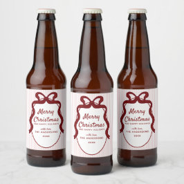 Rótulo Para Garrafa De Cerveja Listras Rosa e Vermelha e Quadro de Natal com Laço